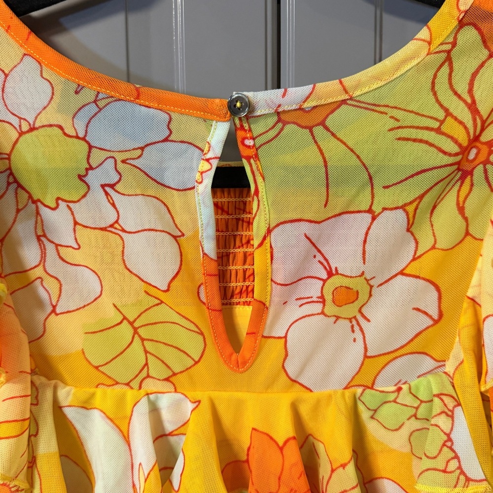 ModCloth Retro That Tropical 'Frilling' Mesh Mini Dress, Yellow Orange, L(NWT) - Picture 14 of 16